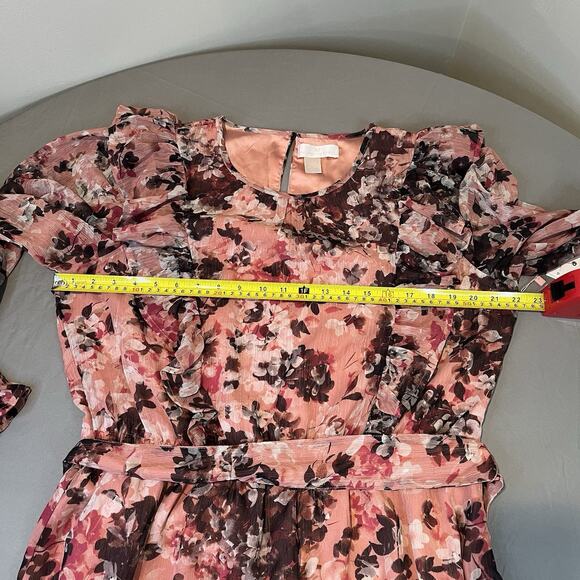 Rachel Parcell NWT Floral Print Ruffle Chiffon Blouson Dress Size 12 Pink Smock - Picture 5 of 9